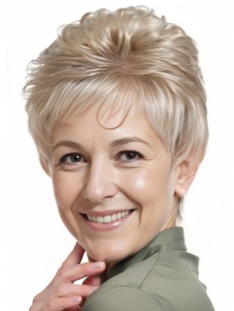Short Blond Classic Remy Human Hair Wigs for Older Women – Hand-Tied Mono Top