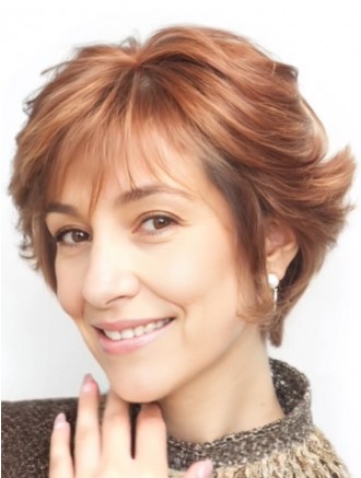 Wholesale Layered Short Auburn Wavy Petite Wig 100% Remy Human Hair Lace Front
