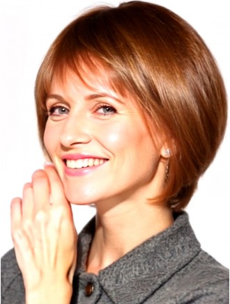 Chin Length Real Hair Wig with Monofilament Top and Lace Front – Straight Auburn Wholesale Bob Wig