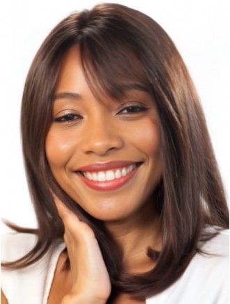 14 Inch Straight Remy Human Hair Lace Front Mono Top Wigs With Bangs
