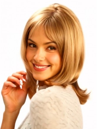 Wholesale Shoulder Length Straight Human Hair Wigs with Bangs Blonde 11 Inch