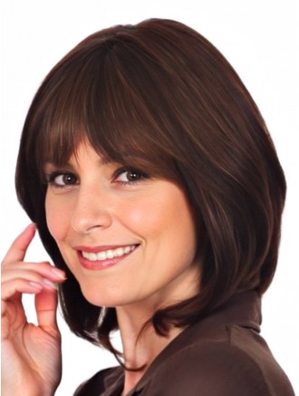 12 Inch Chin Length Straight Remy Human Hair Wigs With Bangs – Lace Front Mono Top Wholesale Wig