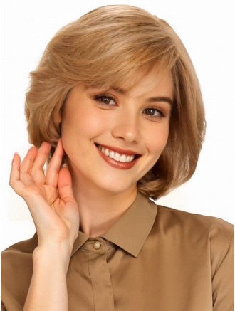 10 Inch Blonde Layered Wavy Chin Length Remy Human Hair Wig – Hand-Tied Lace Front Mono Top