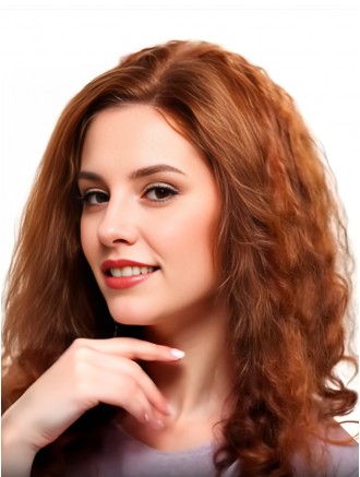 24-Inch Curly Auburn Remy Human Hair Wig – 100% Hand-Tied Lace Front Mono Top