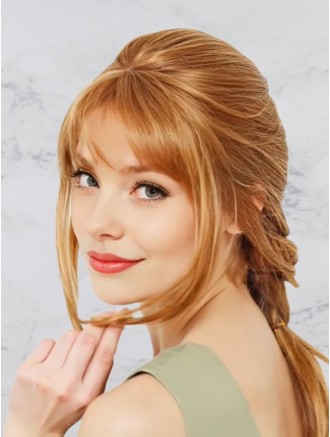 Wholesale 14" Wavy Blonde Remy Human Hair Wig with Bangs – Hand-Tied Lace Front & Monofilament Top