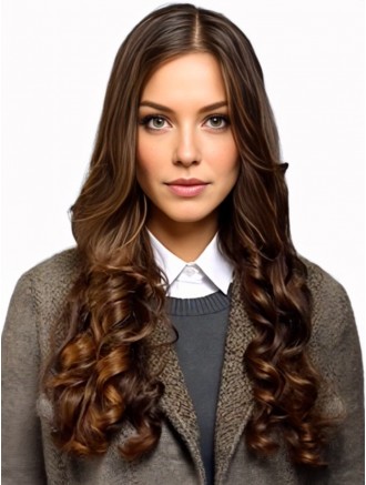24 Inch Long Auburn Wavy Synthetic Wig Wholesale – Capless No Bangs Wig for Bulk Orders