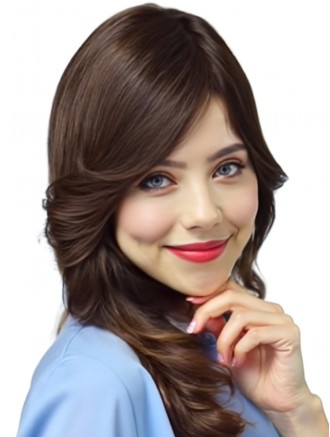 Fabulous Brown Long Straight Layered Human Hair Wig – 18 Inches, 100% Hand-Tied Monofilament Top
