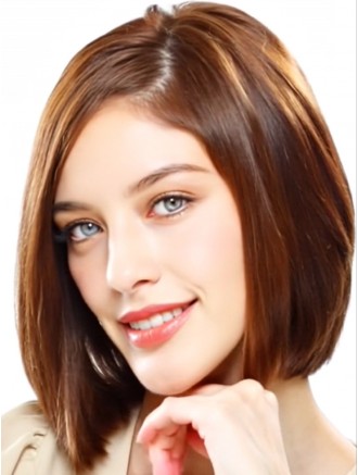 Chin Length Auburn Straight Remy Human Hair Bob Wig with Lace Front – Monofilament Crown Wholesale