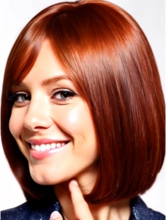 Wholesale 100% Real Human Hair Wigs – Hand-Tied Auburn Bob Cut Straight Wigs, 10 Inch