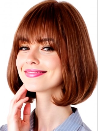 Lace Front Chin Length Auburn Straight Bob Wig with Bangs – 100% Remy Human Hair Wholesale