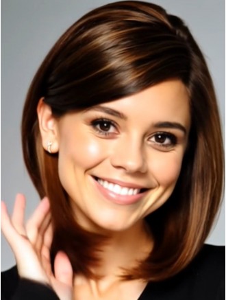 Wholesale Real Hair Wigs – 12 Inch Straight Brown Remy Human Hair Wig with Mono Top & Lace Front