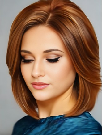12" Auburn Wavy Bob Wig – Lace Front Mono Top Remy Human Hair 100% Hand-Tied Wholesale Wig