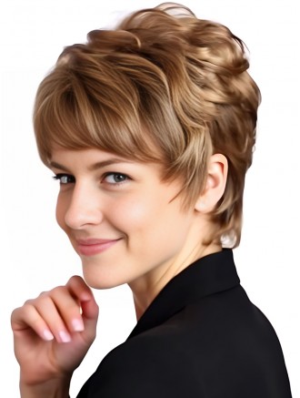 Wholesale 8 Inch Wavy Blonde Remy Human Hair Boycut Wigs with Lace Front