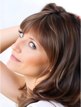 Wholesale 13-Inch Brown Wavy Wig with Bangs – Remy Human Hair Lace Front & Monofilament Capless Wig