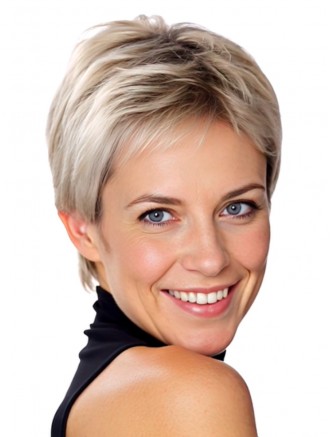 Wholesale Platinum Blonde Wavy Synthetic Wig – 4 Inch Monofilament Lace Front Cropped Style