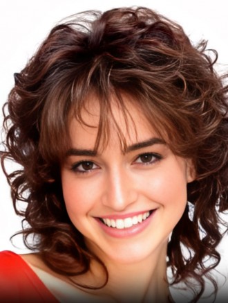 Wholesale Curly Synthetic Wig with Bangs – Auburn Shoulder Length Heat Resistant