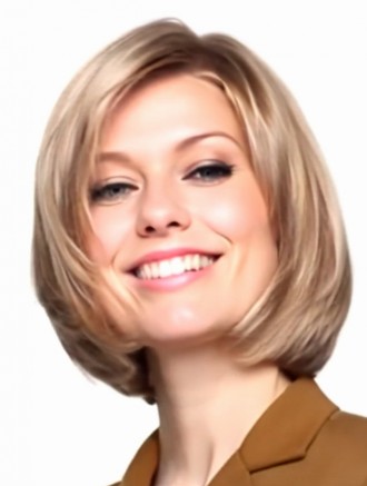 Wholesale Blonde Chin Length Bob Wig – Straight Synthetic Lace Front Monofilament Wig for Petite Size
