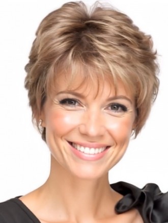 Wholesale Blonde Wavy Boycut Wig – Lace Front Short Synthetic Monofilament Wig