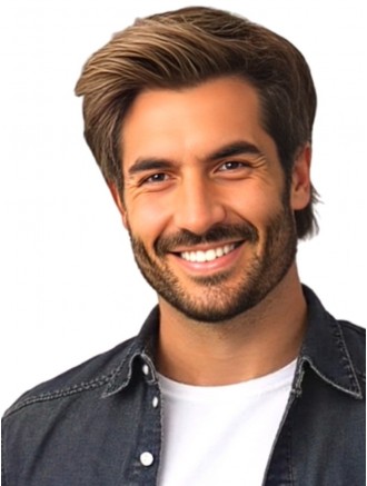 8 Inch Brown Classic Straight Synthetic Men’s Wig – Lace Front & Mono Top Wholesale