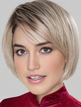 Wholesale Platinum Short Straight Wigs – 6 Inch Synthetic Bob with Monofilament Crown