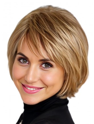 Wholesale Blonde Layered Bob Wig – 10" Straight Heat Friendly Synthetic Capless Wig