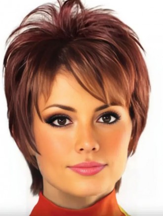 Wholesale Red Straight Capless Boycut Synthetic Wig UK Style for Women