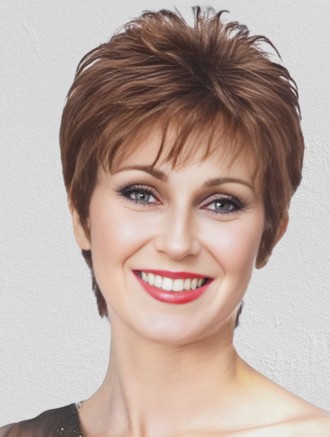 Wholesale Capless Short Brown Synthetic Wig - Heat Friendly Cropped Straight Style for Women