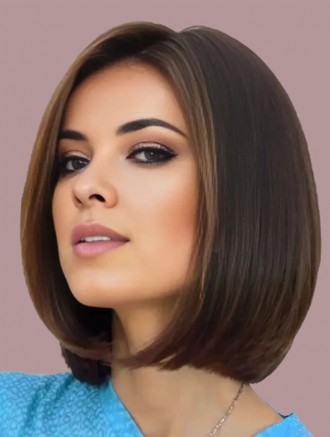 Wholesale Nicewigs 10 Inch Chin Length Straight Brown Synthetic Bob Wig – Capless
