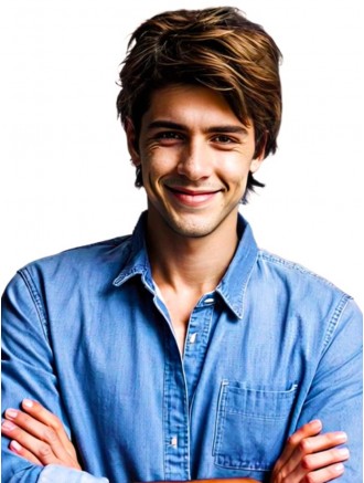 Wholesale Short Brown Human Hair Men’s Lace Front Layered Wig