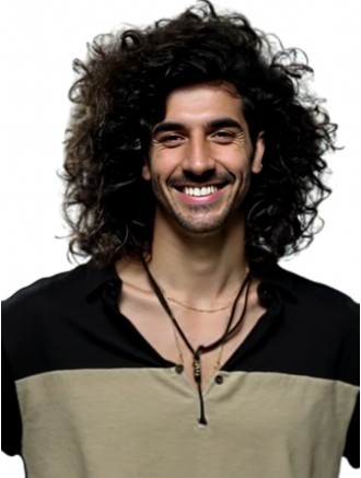 Wholesale 14 Inch Black Synthetic Long Curly Men’s Wig with Lace Front