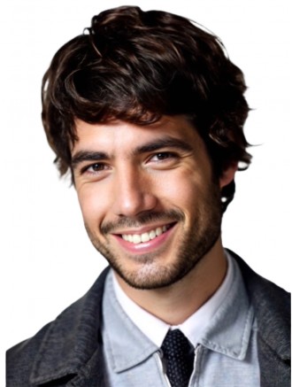 Short Brown Straight Remy Human Hair Men’s Wig with Bangs – 100% Hand-Tied Wholesale