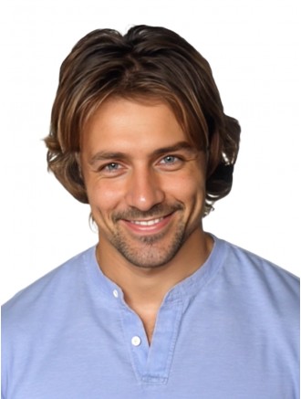 Brown Short Wavy Remy Human Hair Lace Front Wig for Men – Wholesale Natural Hairline Wig