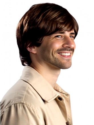 Wholesale Men’s Short Brown Straight Wig – Heat Friendly Synthetic Capless Wig for Costume & Daily Use