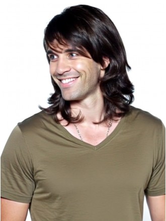 Wholesale 12 Inch Brown Synthetic Wavy Capless Shoulder-Length Men’s Wig