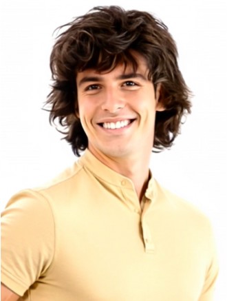 10 Inch Wavy Brown 100% Hand-Tied Monofilament Remy Human Hair Wig for Men – Wholesale