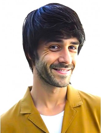 Black Short Straight Human Hair Wig with Bangs for Men – 100% Hand-Tied Wholesale