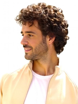 8 Inch Short Brown Curly Remy Human Hair Men’s Wig – Capless Wholesale
