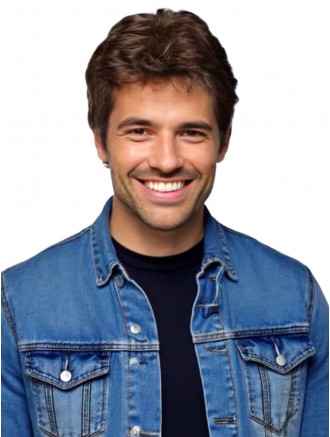 Wholesale Brown Straight Full Lace 6 Inch Men’s Wig with Bangs – Remy Human Hair