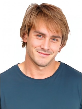 Blonde 8 Inch Straight Human Hair Wig with Bangs for Men – 100% Hand-Tied Wholesale