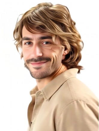 Wholesale 10 Inch Brown Curly Lace Front Remy Human Hair Men’s Wig with Bangs