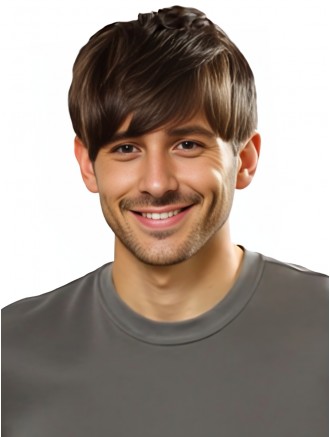 Wholesale Short Straight Remy Human Hair Capless Men’s Wig with Bangs – Brown