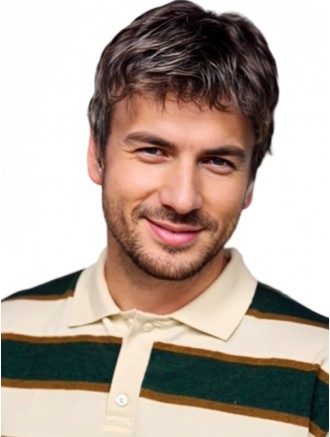 Black Brown Mix Silver Gray 6 Inch Short Straight Remy Human Hair 100% Hand-Tied Men’s Wig Wholesale
