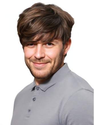 Short Auburn Straight Remy Human Hair Wig for Men with 100% Hand-Tied Mono Top and Full Lace Front Wholesale