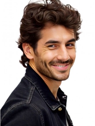 Wholesale 6 Inch Brown Wavy 100% Hand-Tied Remy Human Hair Men’s Wig