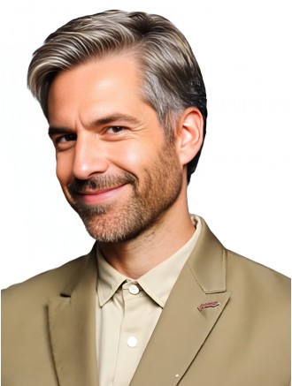 6 Inch Straight Grey Monofilament Lace Front Synthetic Wig for Men – No Bangs Wholesale