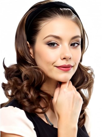 Long Wavy Brown Synthetic 3/4 Headband Half Wig – Wholesale Capless Wig