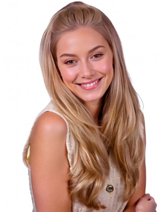 Long Wavy Blonde Synthetic 3/4 Half Wig with Detachable Bangs – Wholesale Capless Hairpiece