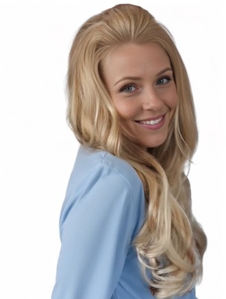 Wholesale Long Wavy Blonde Synthetic Half Wigs with 3/4 Cap