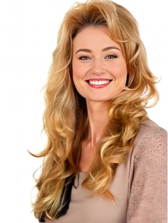 Wholesale 18 Inch Wavy Synthetic Half Wig – Blonde Capless 3/4 Wig
