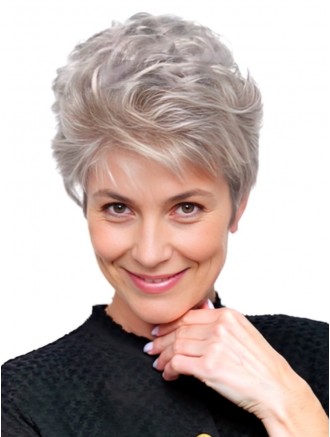Wholesale Grey Wavy Synthetic Wig for Elderly Women – 4" Short Heat Friendly Capless Hairpiece